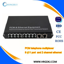 8 Kanal fxo / fxs mit 2 Ethernet-Glasfaser zu rj11 Medienkonverter